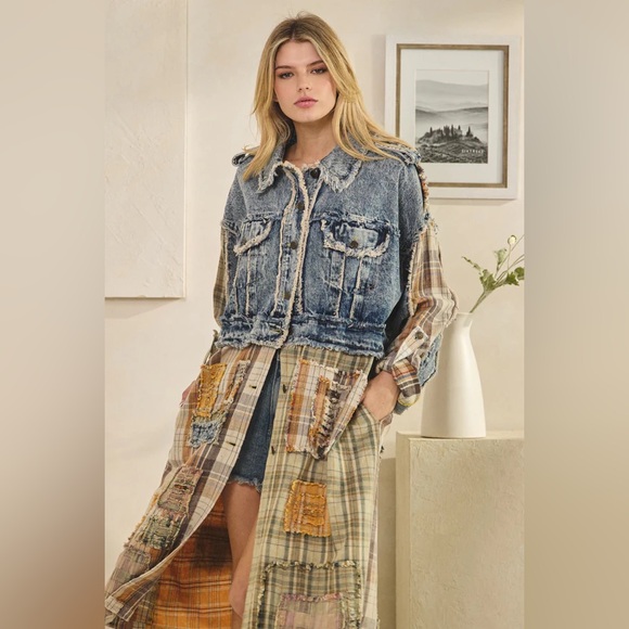 Oli & Hali The Rodeo Poet Jacket | Denim Patchwork Longline Shirt Coat - Picture 6 of 12